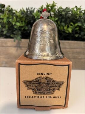 Vintage Harley-Davidson 2002 Silver Bell Ornament with Red Ribbon
